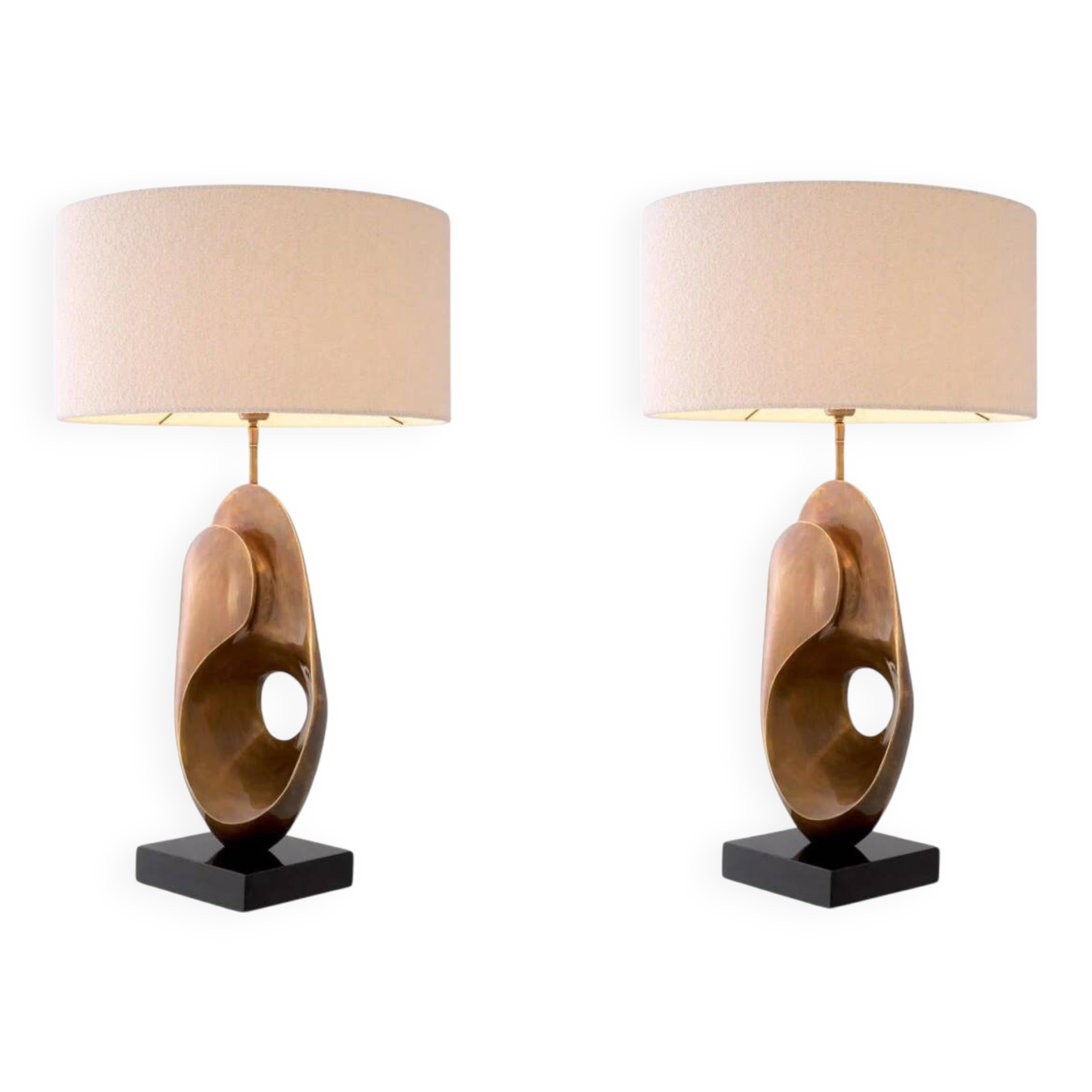 Pair of table lamps in patinated brass and black granite base.