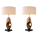 Pair of table lamps in patinated brass and black granite base.