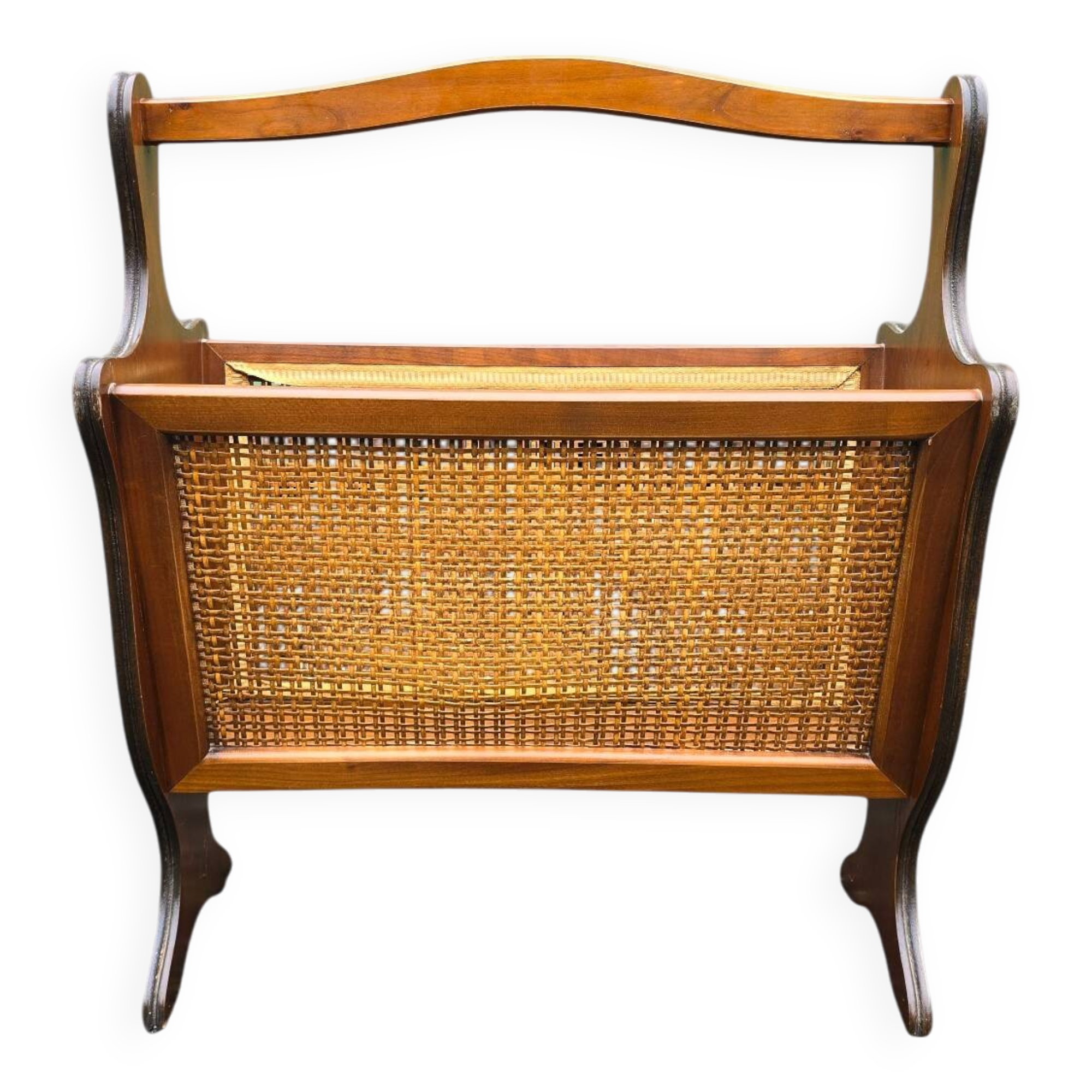 Vintage wooden and cane magazine rack