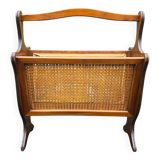 Vintage wooden and cane magazine rack