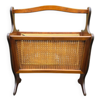 Vintage wooden and cane magazine rack
