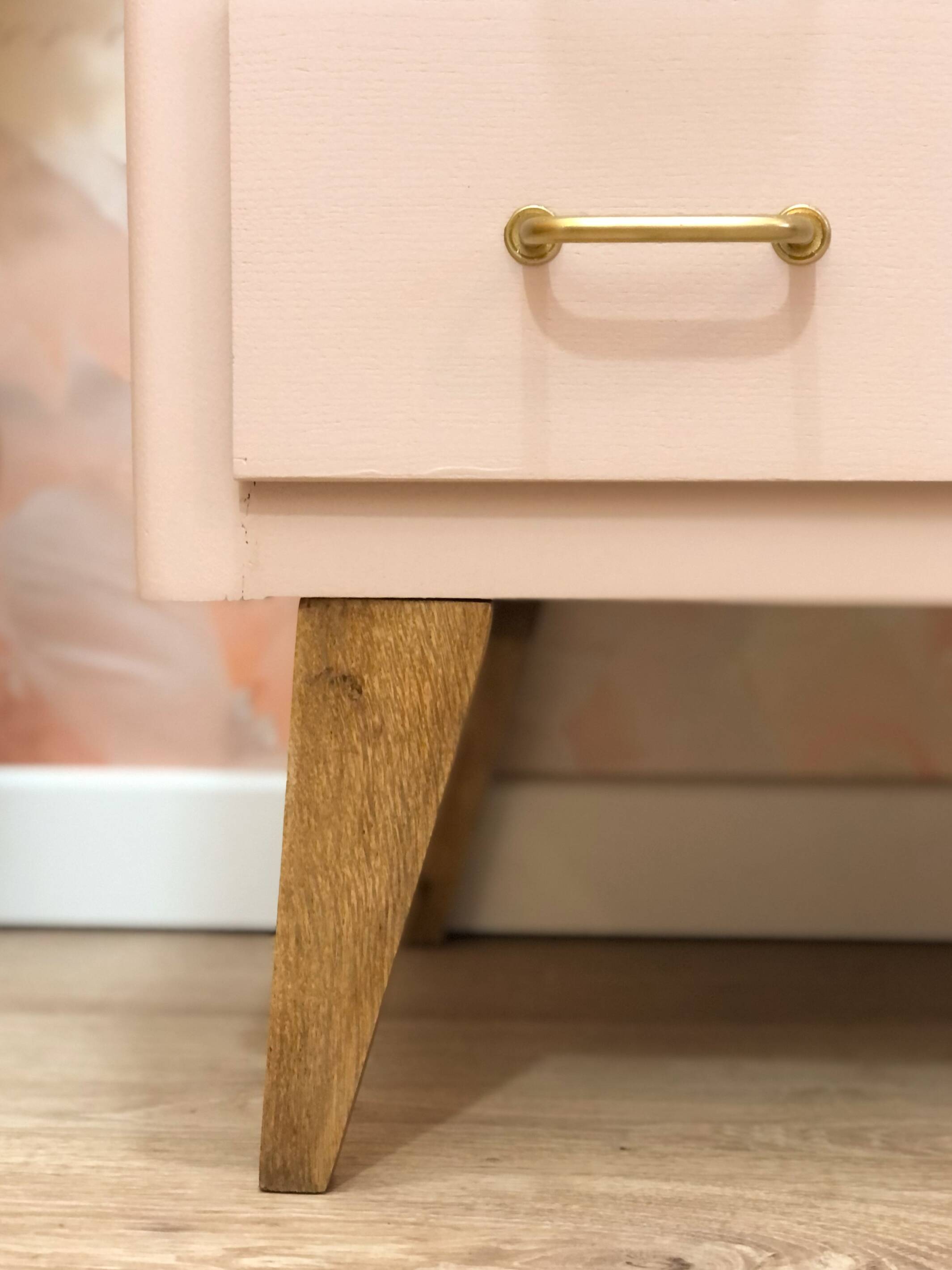 1960s chest of drawers, compass feet, rose liberté