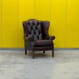 Traditional English Wingback Chesterfield Leather Armchair