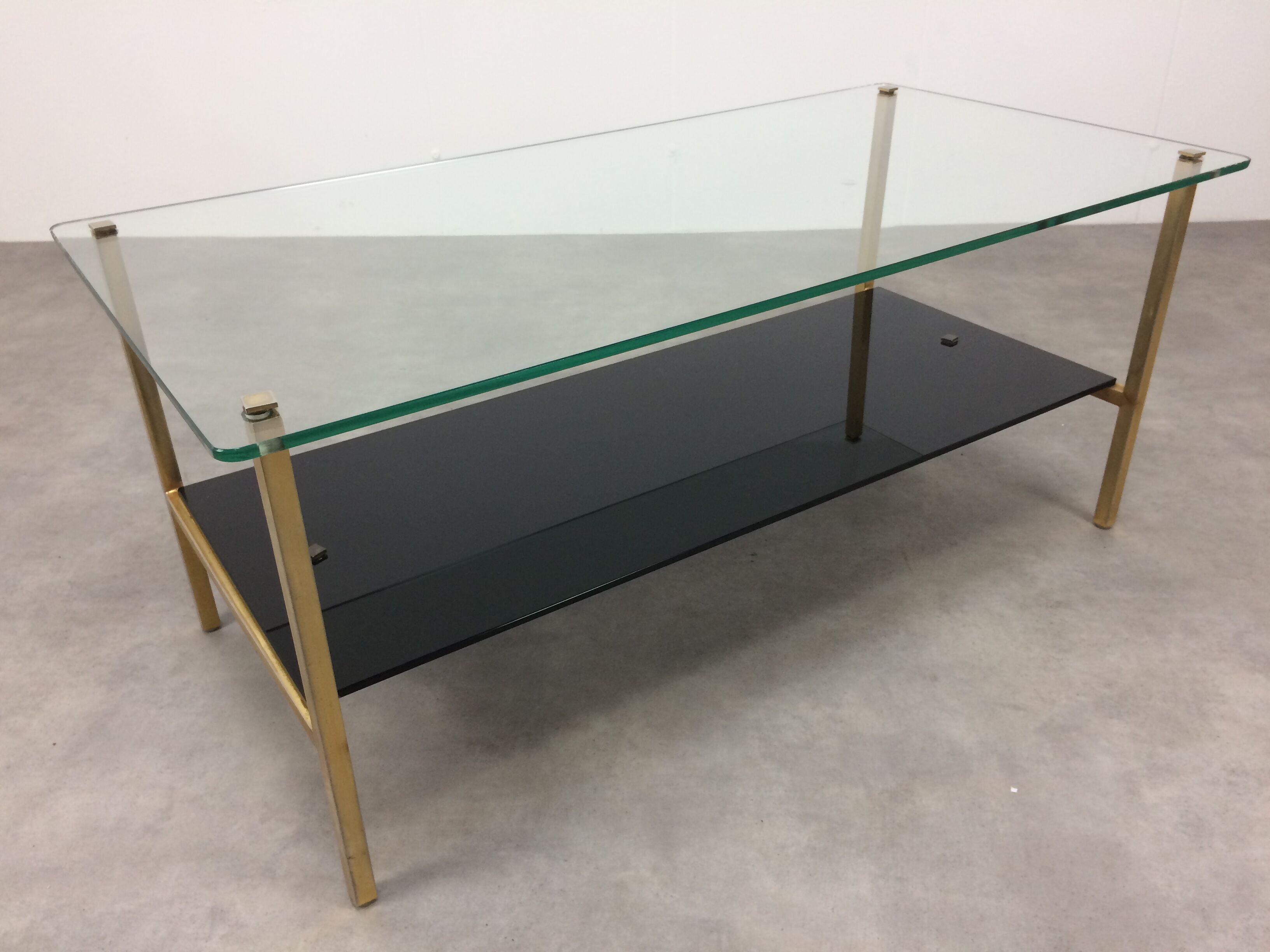 Coffee table 50s black glass and gold metal