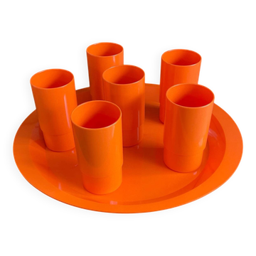 6 cups and the tray designed by Jean Pierre Vitrac.