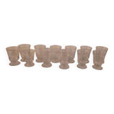 Set of 12 engraved stem glasses with ear of corn pattern from the 60s.