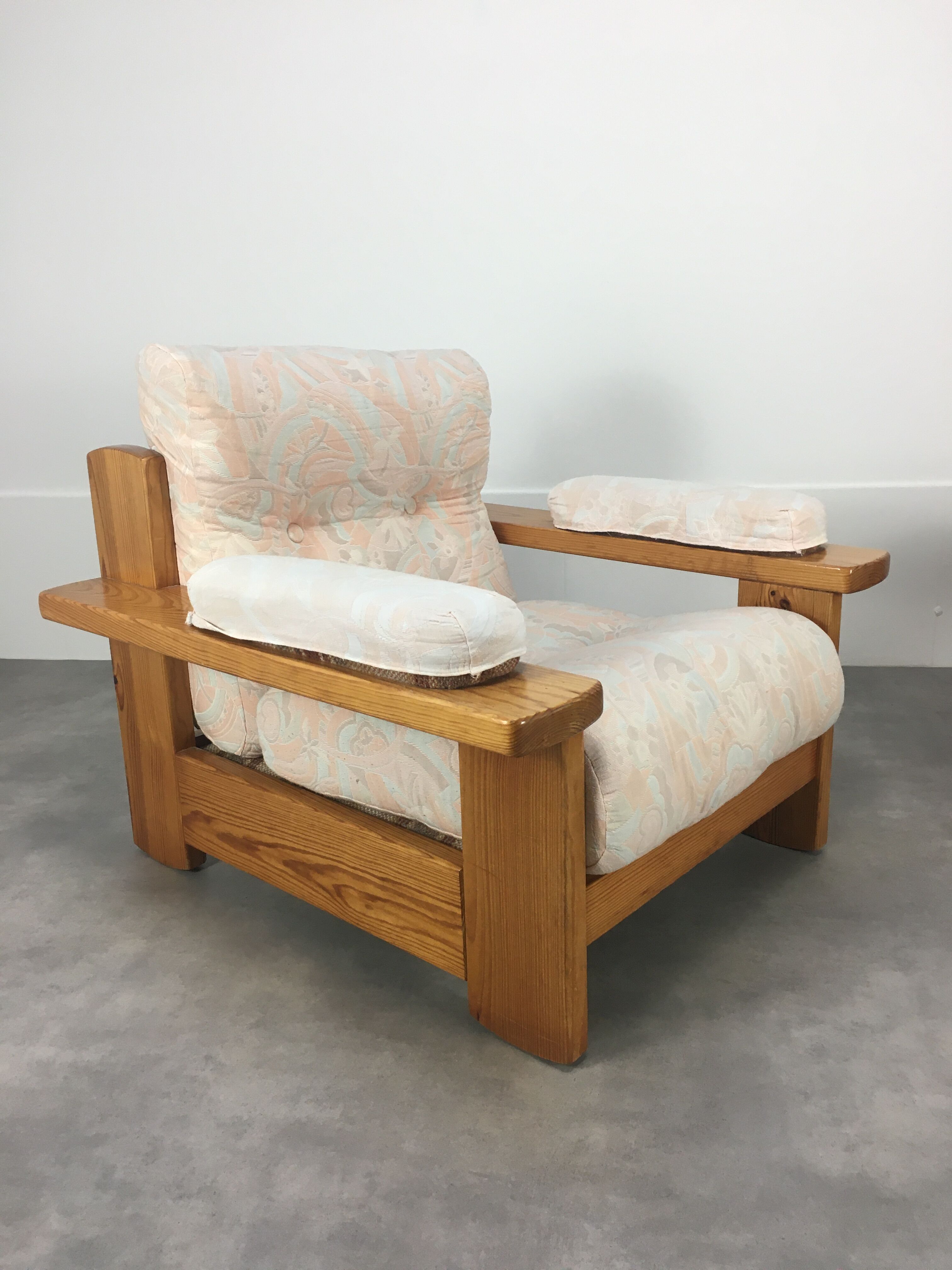 Pair of brutalist armchairs solid pine 60s-70s