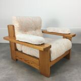 Pair of brutalist armchairs solid pine 60s-70s
