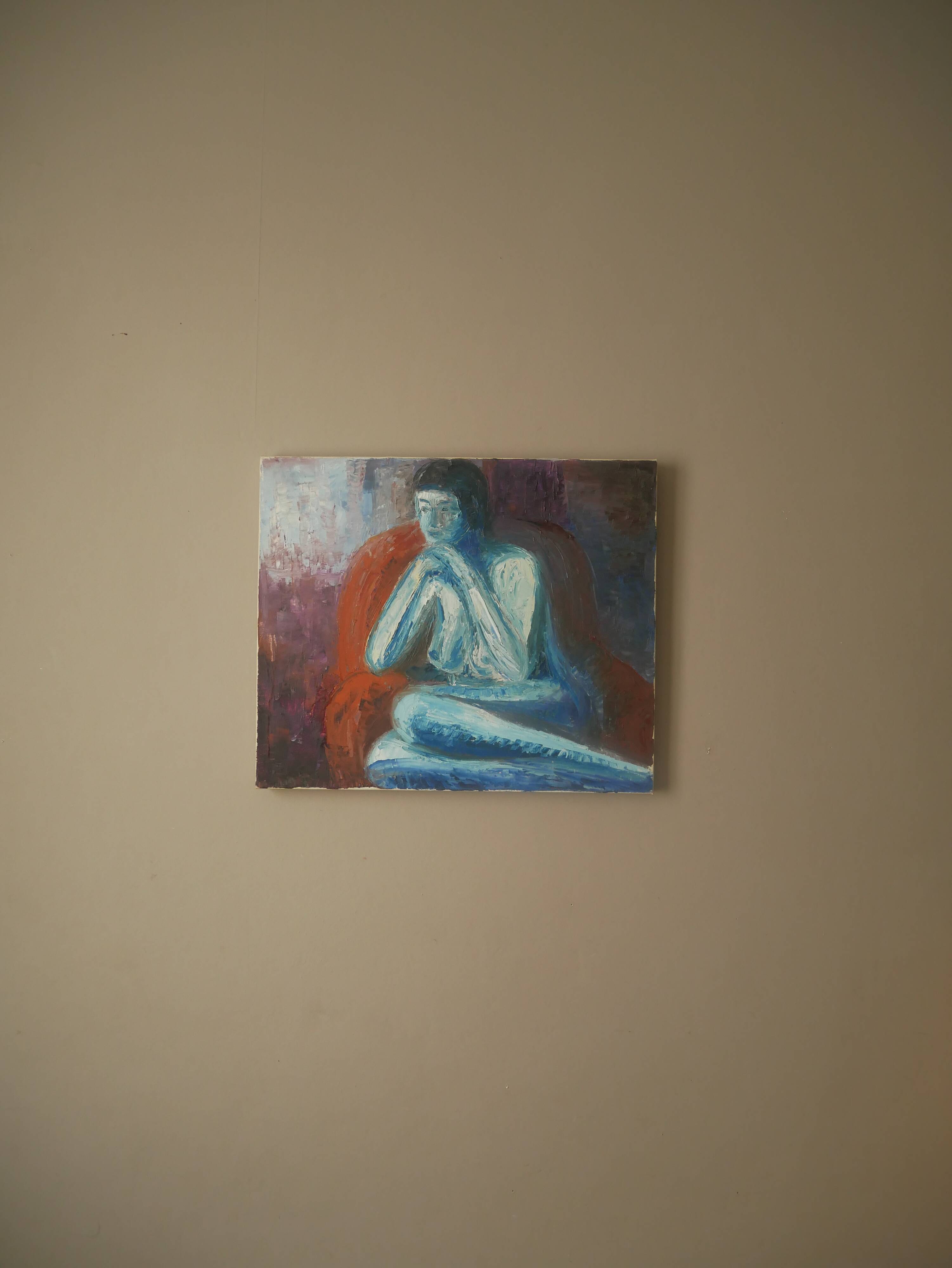 Acrylic painting on canvas figurative art nude woman blue orange contemporary canvas