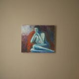 Acrylic painting on canvas figurative art nude woman blue orange contemporary canvas