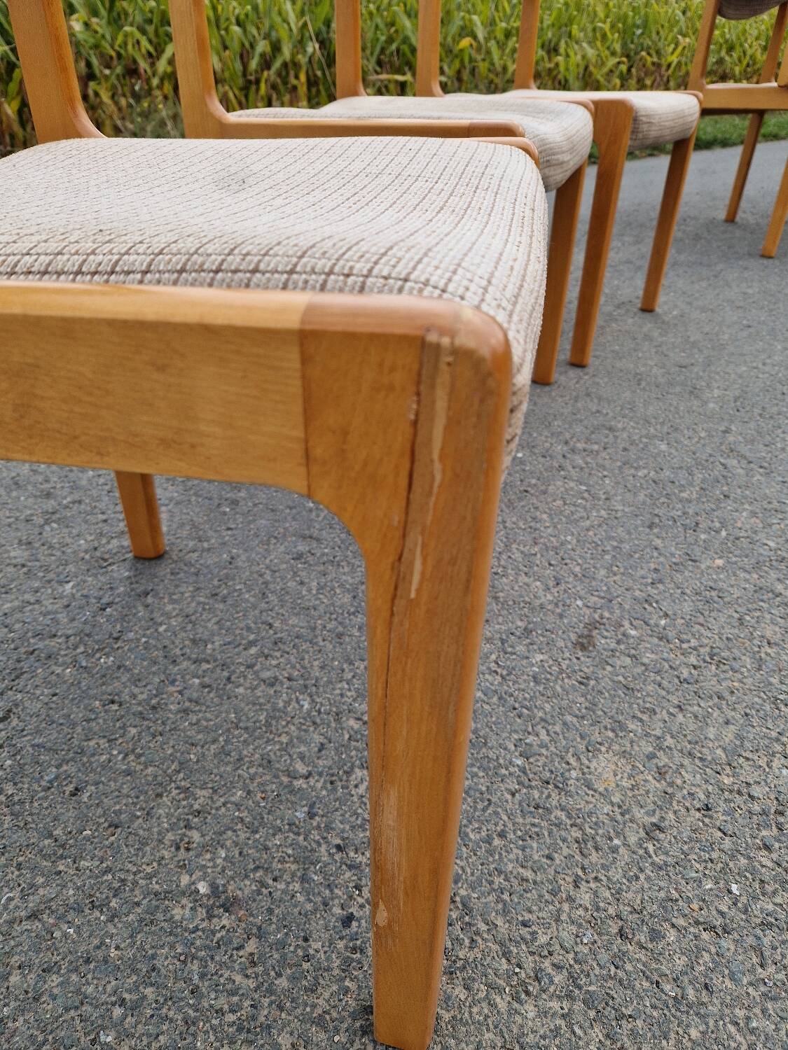 Set of 6 vintage beech chairs to clean or reupholster