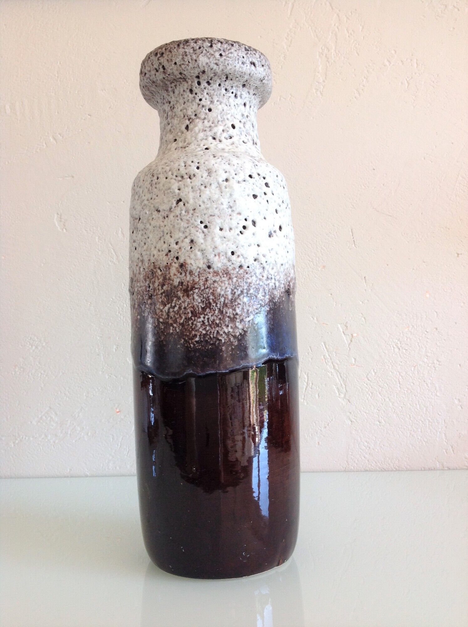 Vase tube brown and gray ceramic Fat Lava / vintage 60s-70s