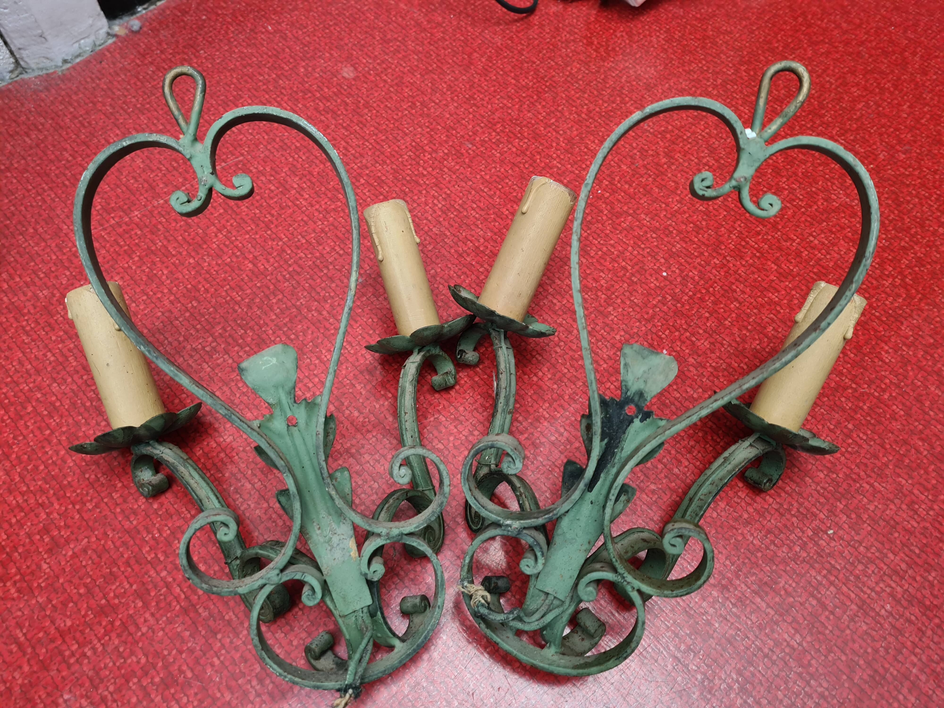 Paire d'Applique Années 50's Fer Forgé patiné