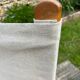 Garden armchair in wood and vintage folding linen canvas