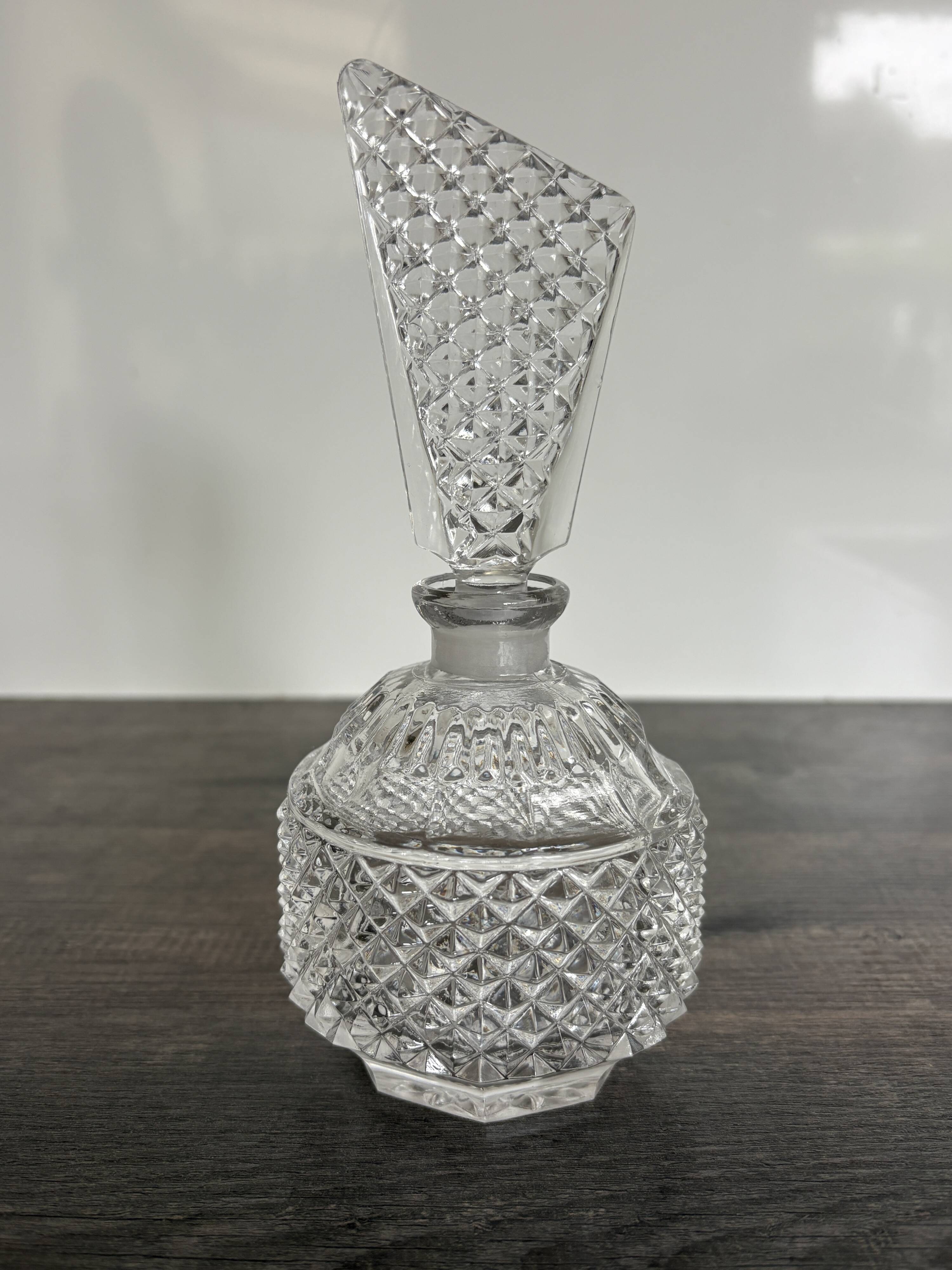 Pair of crystal-style cut glass bottles – retro/vintage dressing table