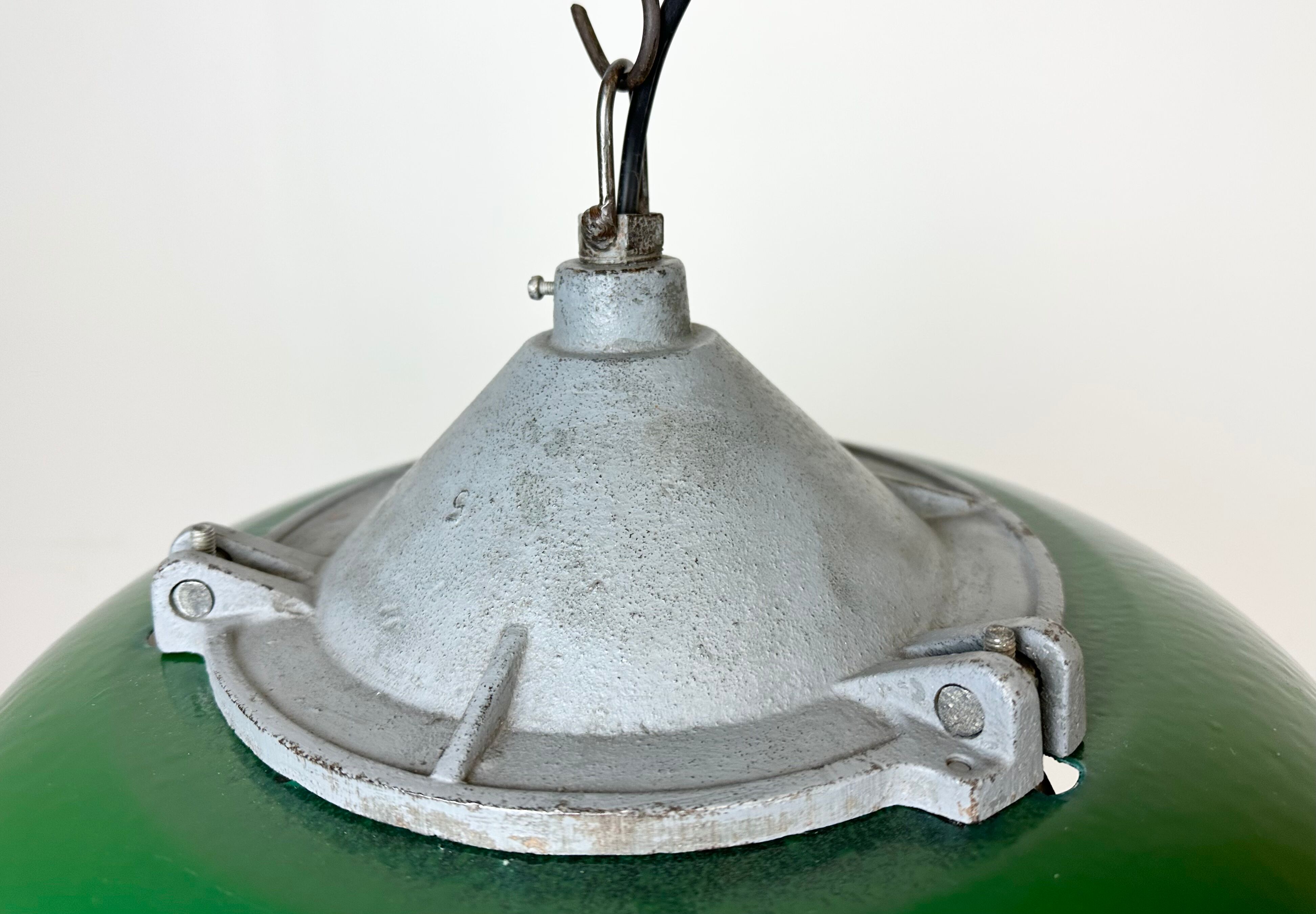 Industrial Green Enamel Factory Cage Pendant Lamp in Cast Iron from Zaos, 1960s