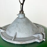 Industrial Green Enamel Factory Cage Pendant Lamp in Cast Iron from Zaos, 1960s
