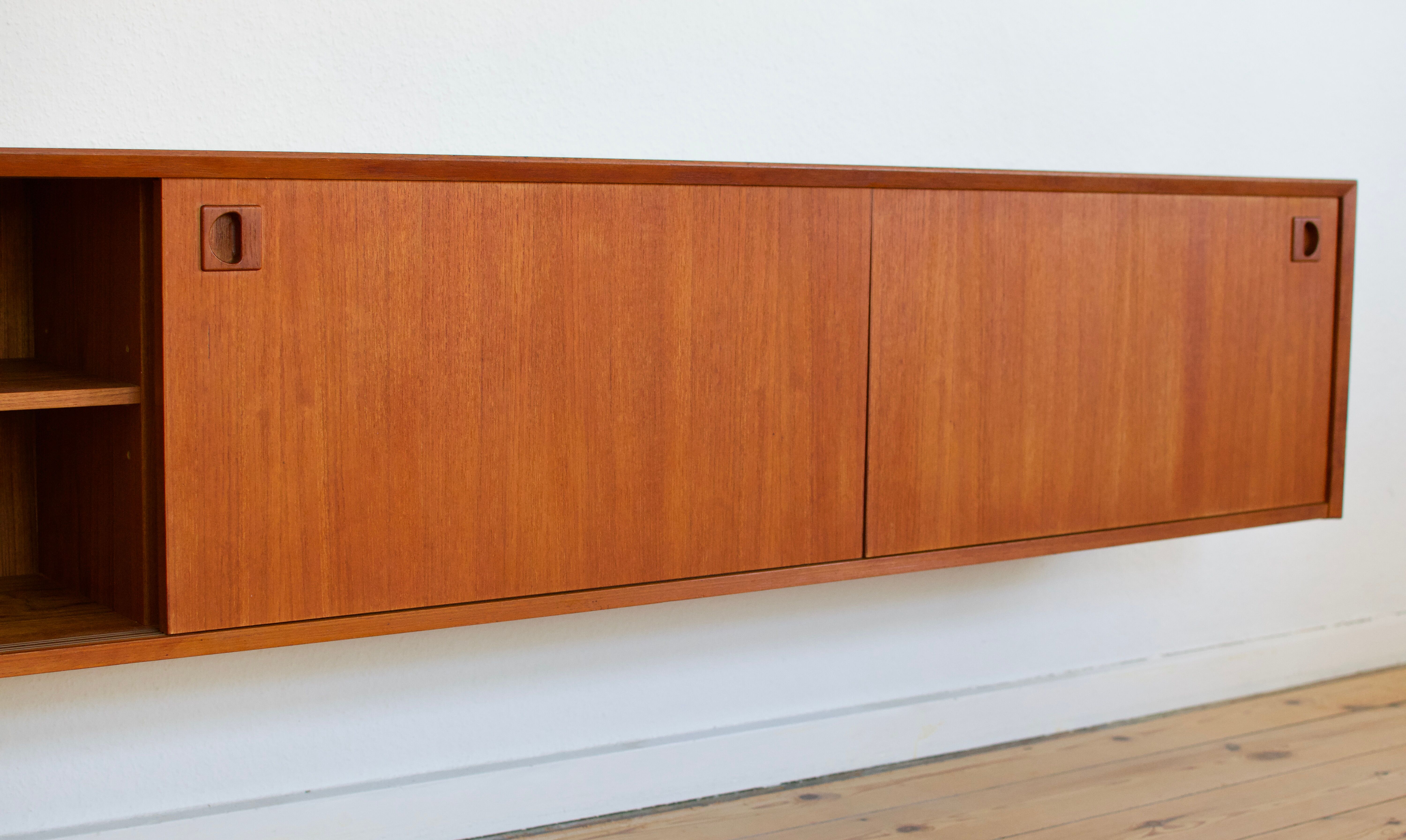 Danish MidCentury Teak Wall Mounted Sideboard, 1960s.