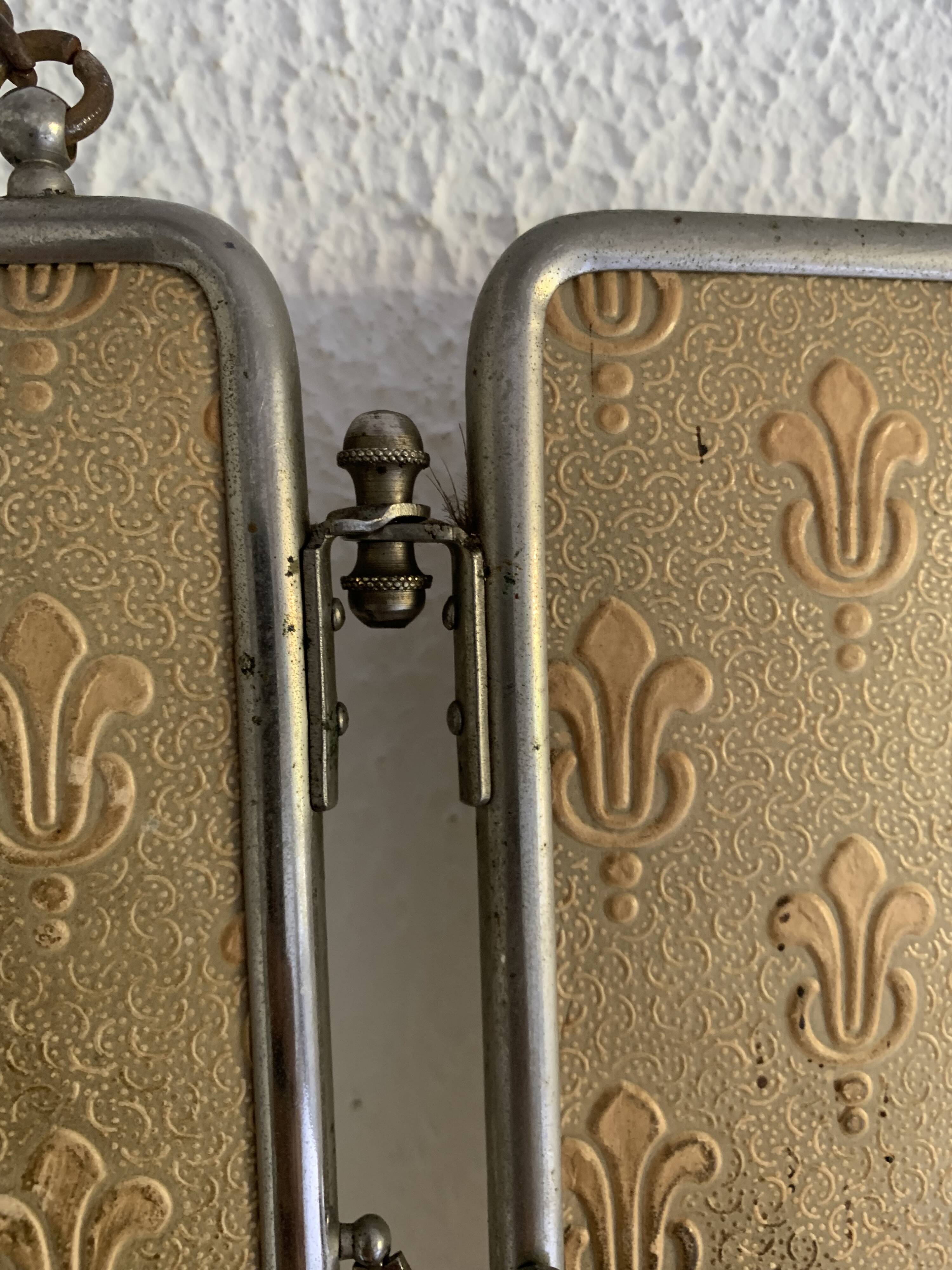 Miroir vintage 1910 triptyque barbier fleur de lys doré - 22 x 50 cm