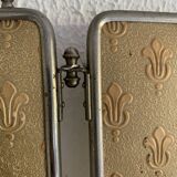 Miroir vintage 1910 triptyque barbier fleur de lys doré - 22 x 50 cm