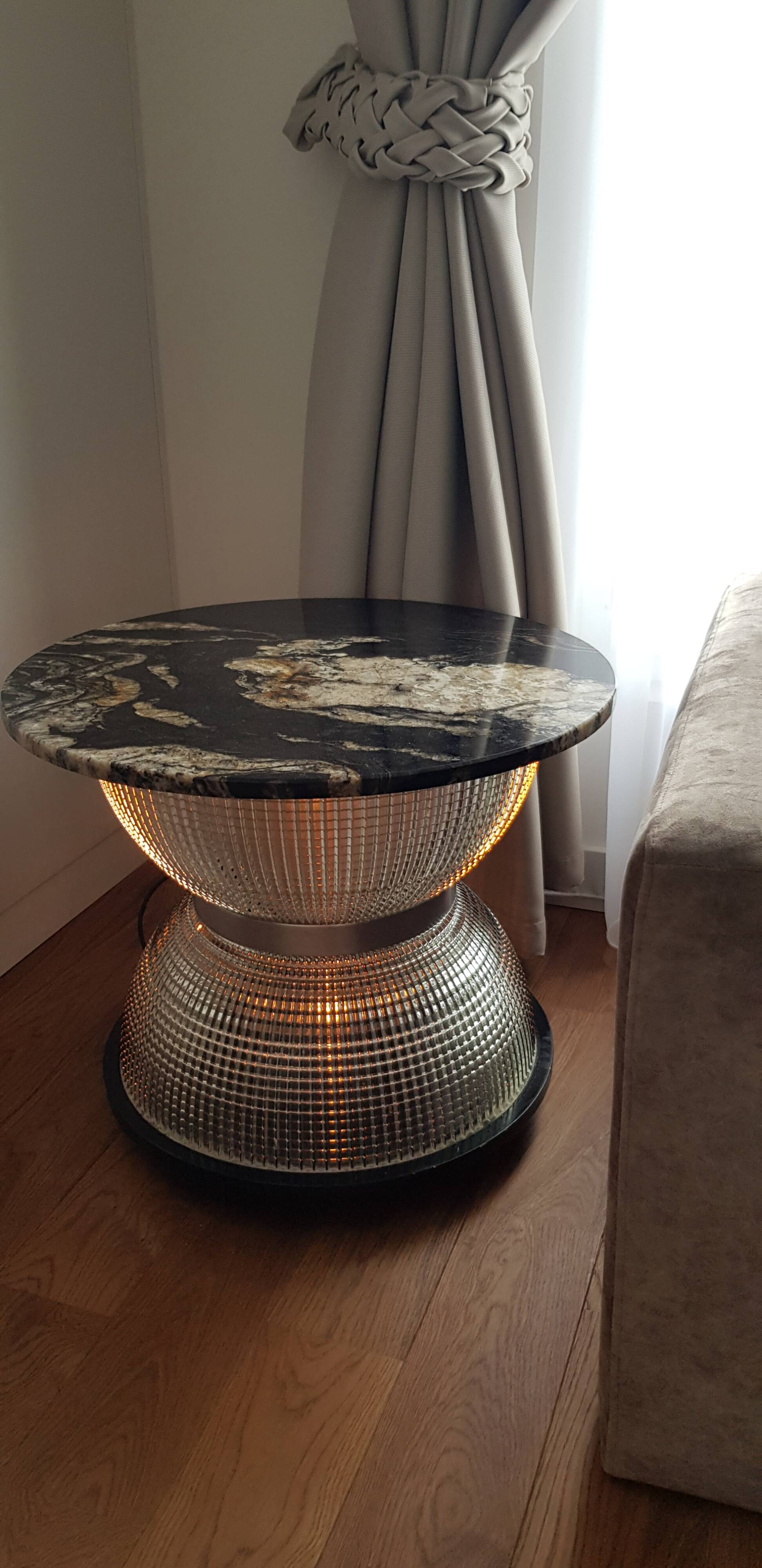 Holophane marble and brass coffee table
