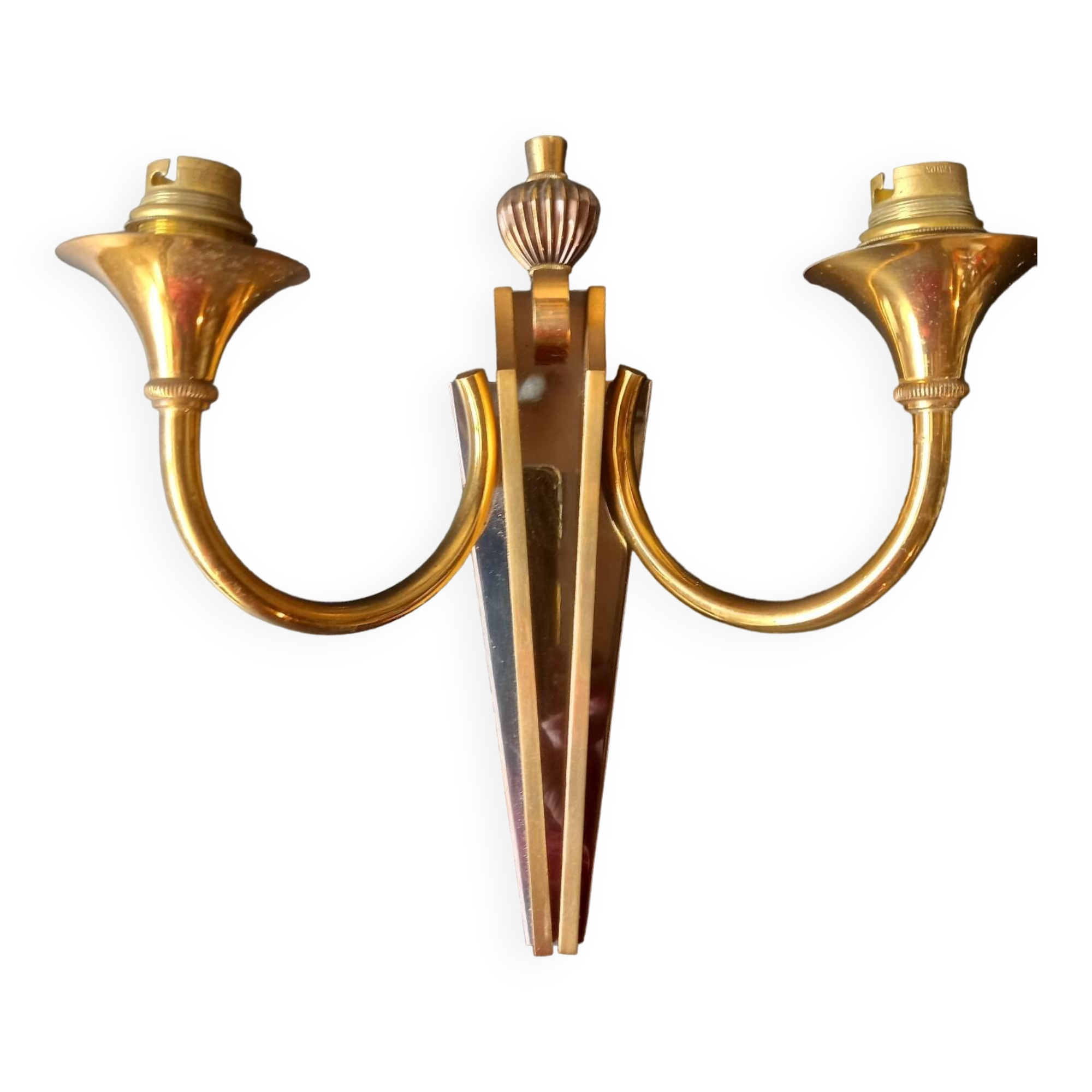 2-light wall light in gold metal, 40s-50s