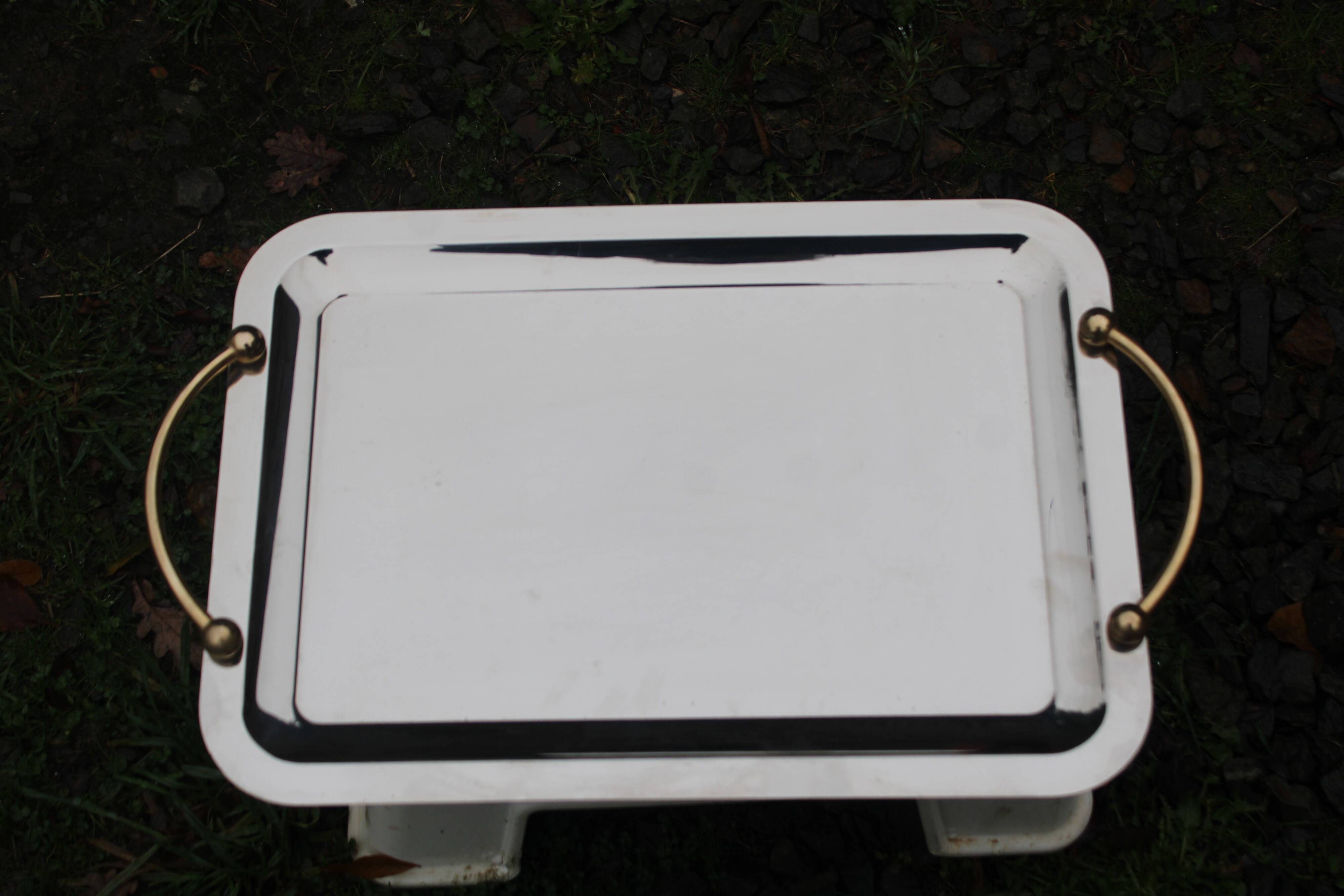 GUY DEGRENNE Serving Tray – Stainless Steel & Brass Handles – France