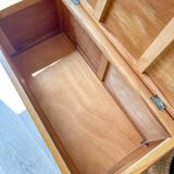 Vintage wooden and rattan storage bench – 1960s – Retro storage bench