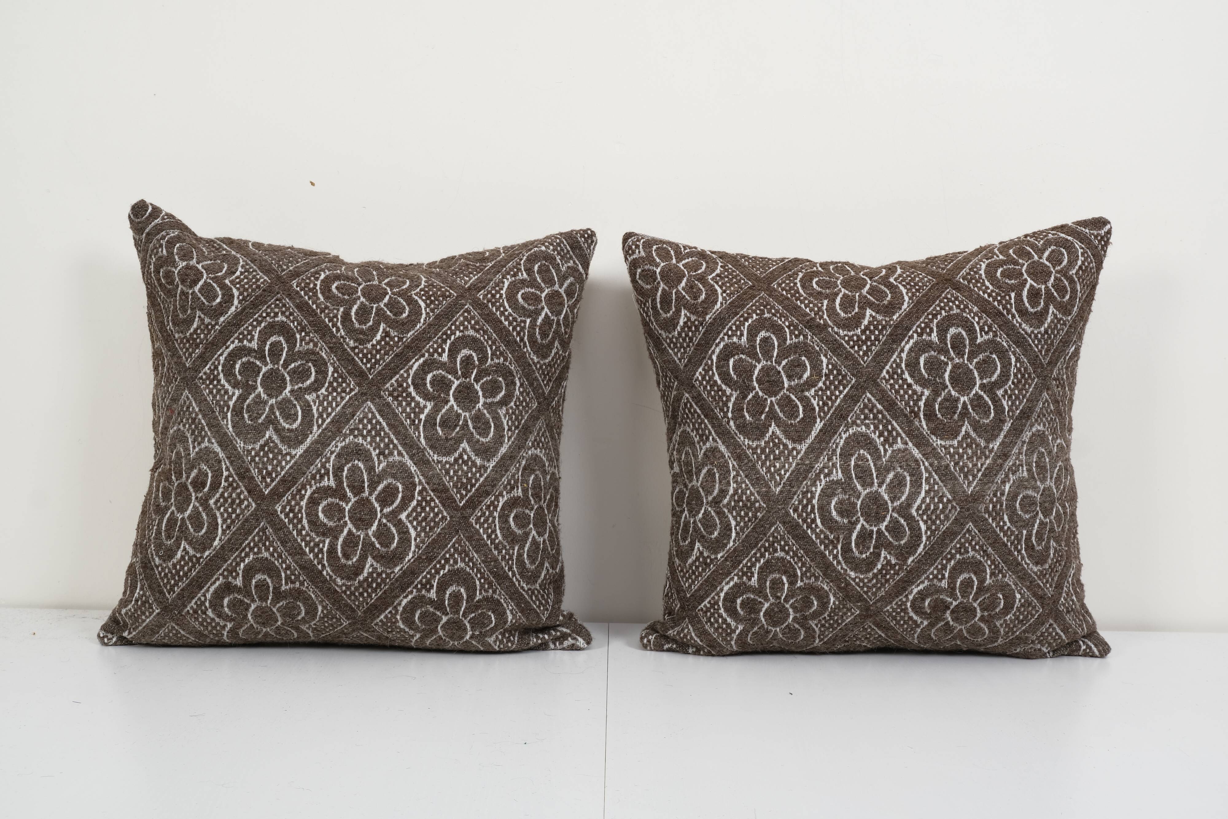 Set of two organic wool outdoor turkish old kilim pillow covers