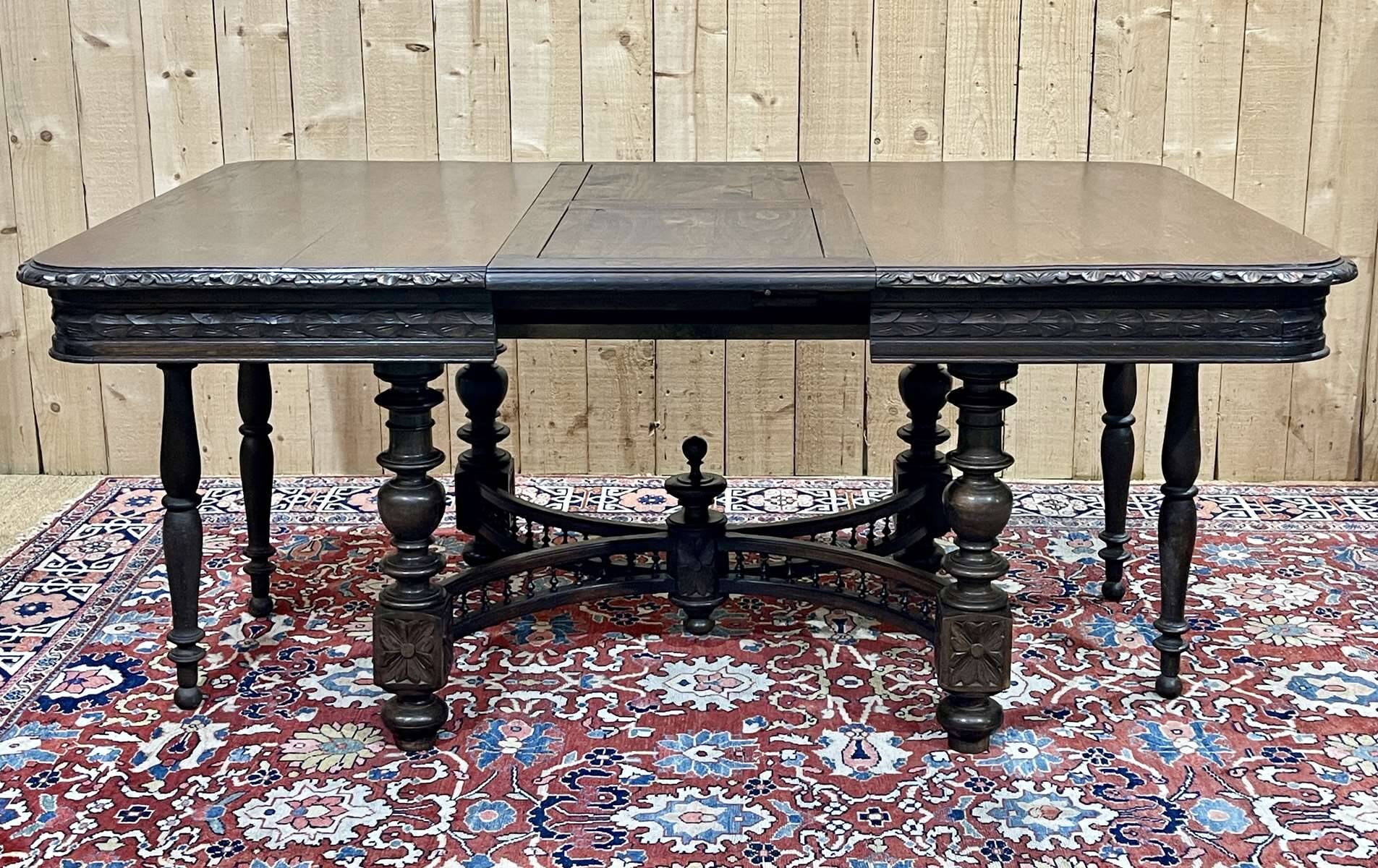 Oak dining table with beech base and 3 extensions