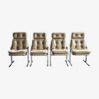 Ensemble de 4 chaises chromées vintage 1970
