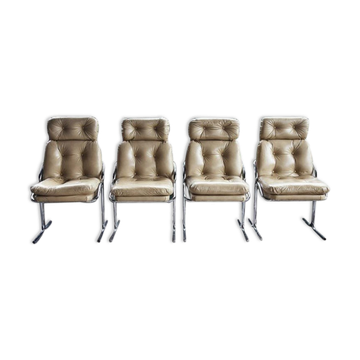 Ensemble de 4 chaises chromées vintage 1970