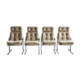 Set of 4 vintage chrome chairs 1970