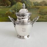 Antique monogrammed silver-plated metal sugar bowl