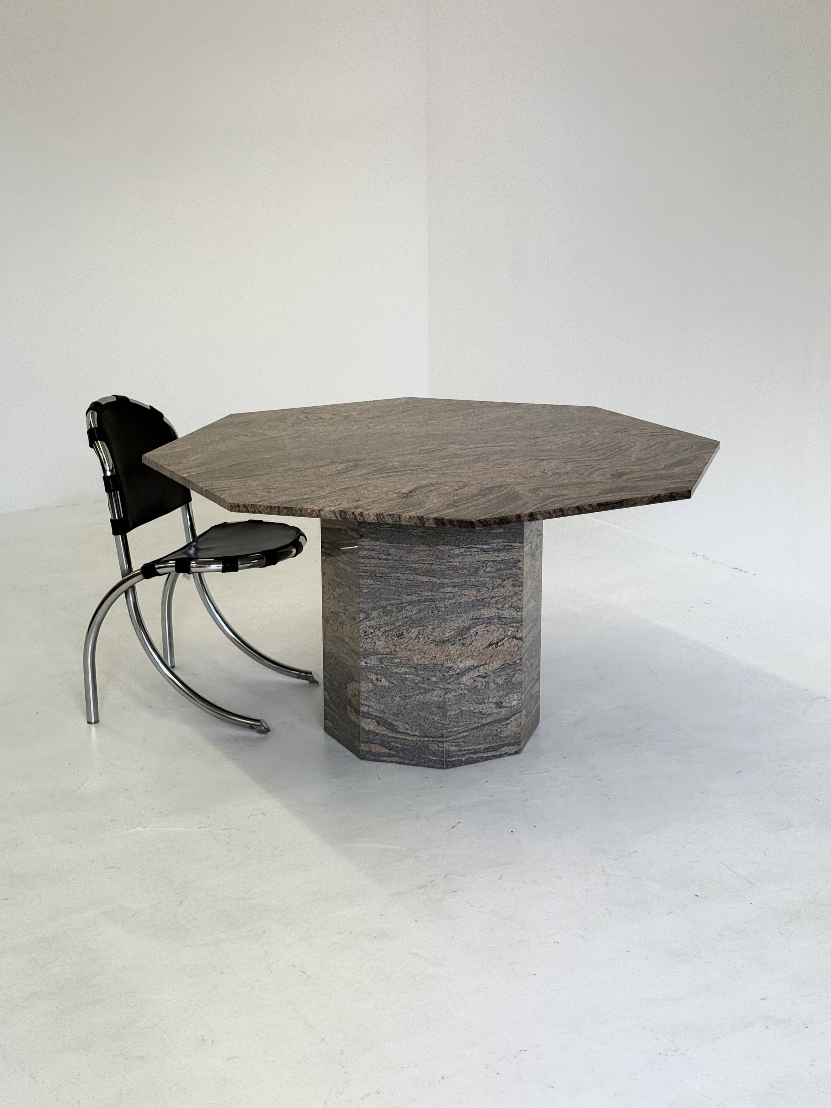Table à manger octogonale vintage en granit, pierre naturelle