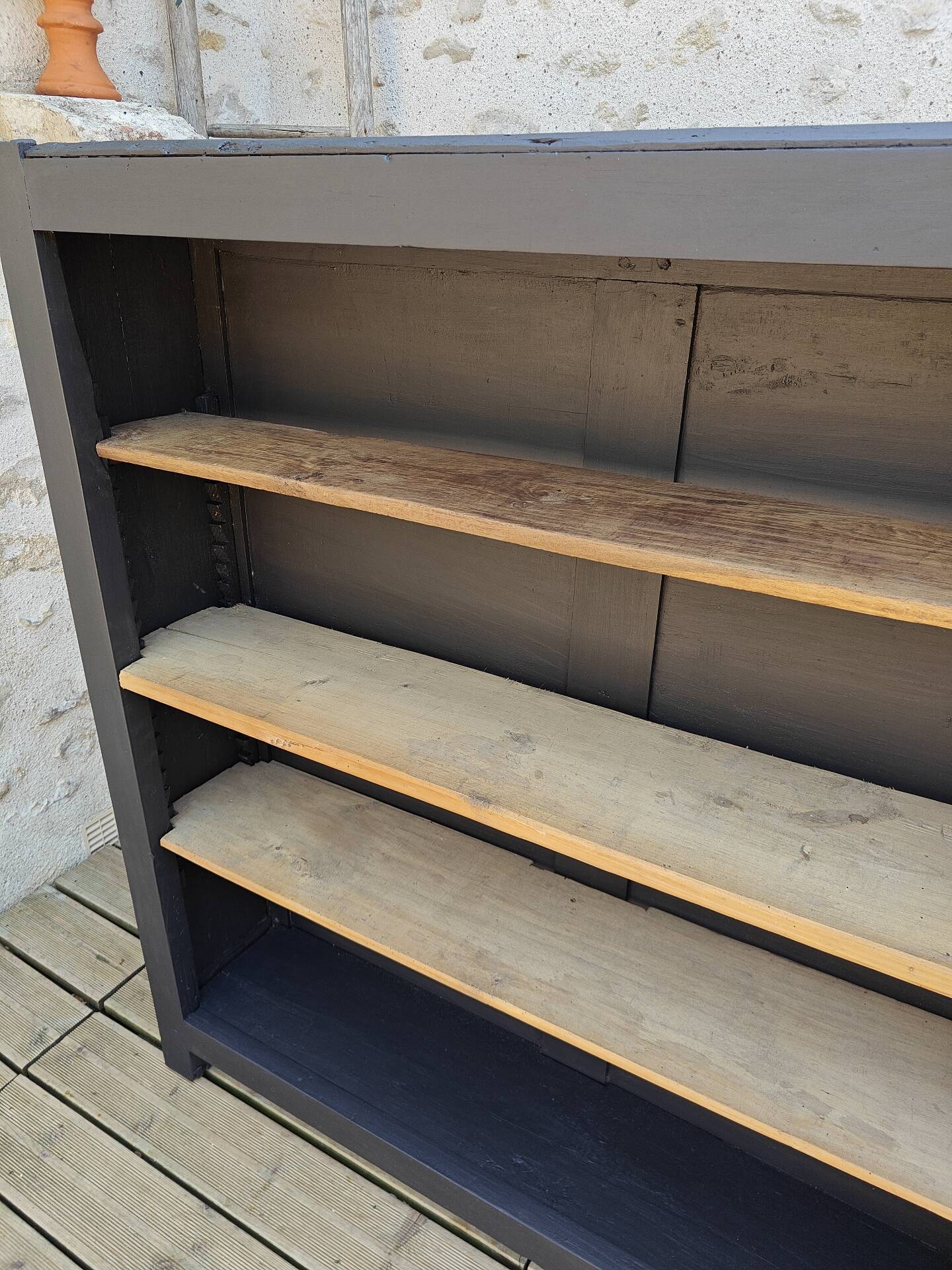 Library, restored antique shelf