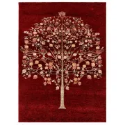 Hand-Knotted Red Area Rug with Botanical Tree Design for Living Room