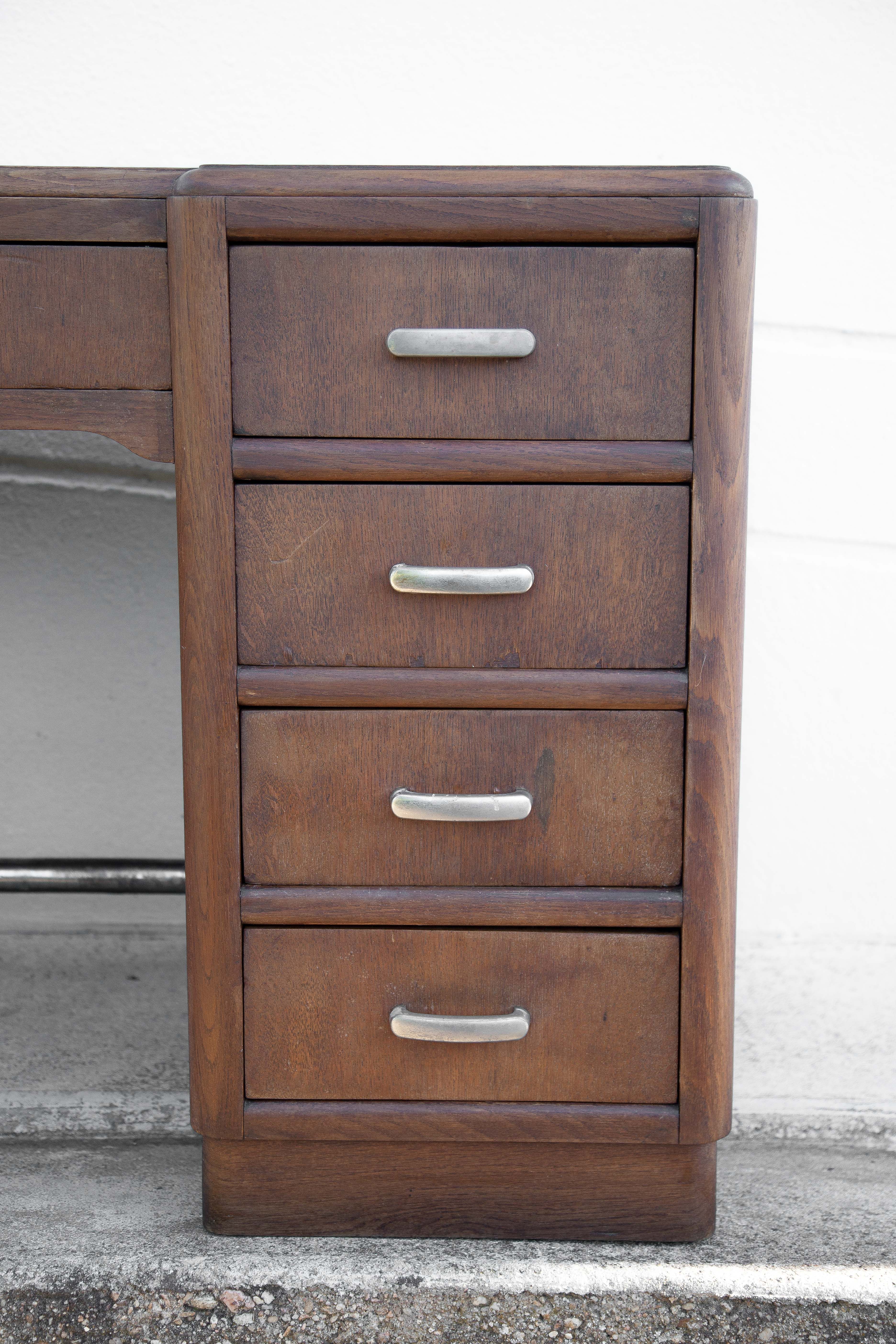 Art deco desk, oak minister's office, large 2-box desk, drawer desk, 40's
