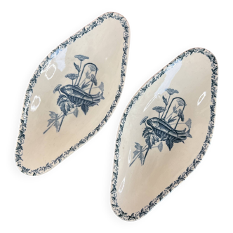 2 Badonviller earthenware dishes with fish decoration, screen model