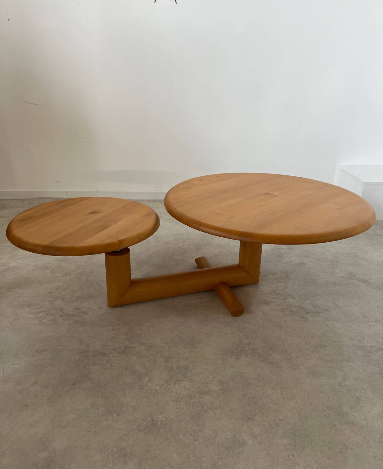 Table basse en bois à 2 plateaux ajustables, Roche Bobois années 80