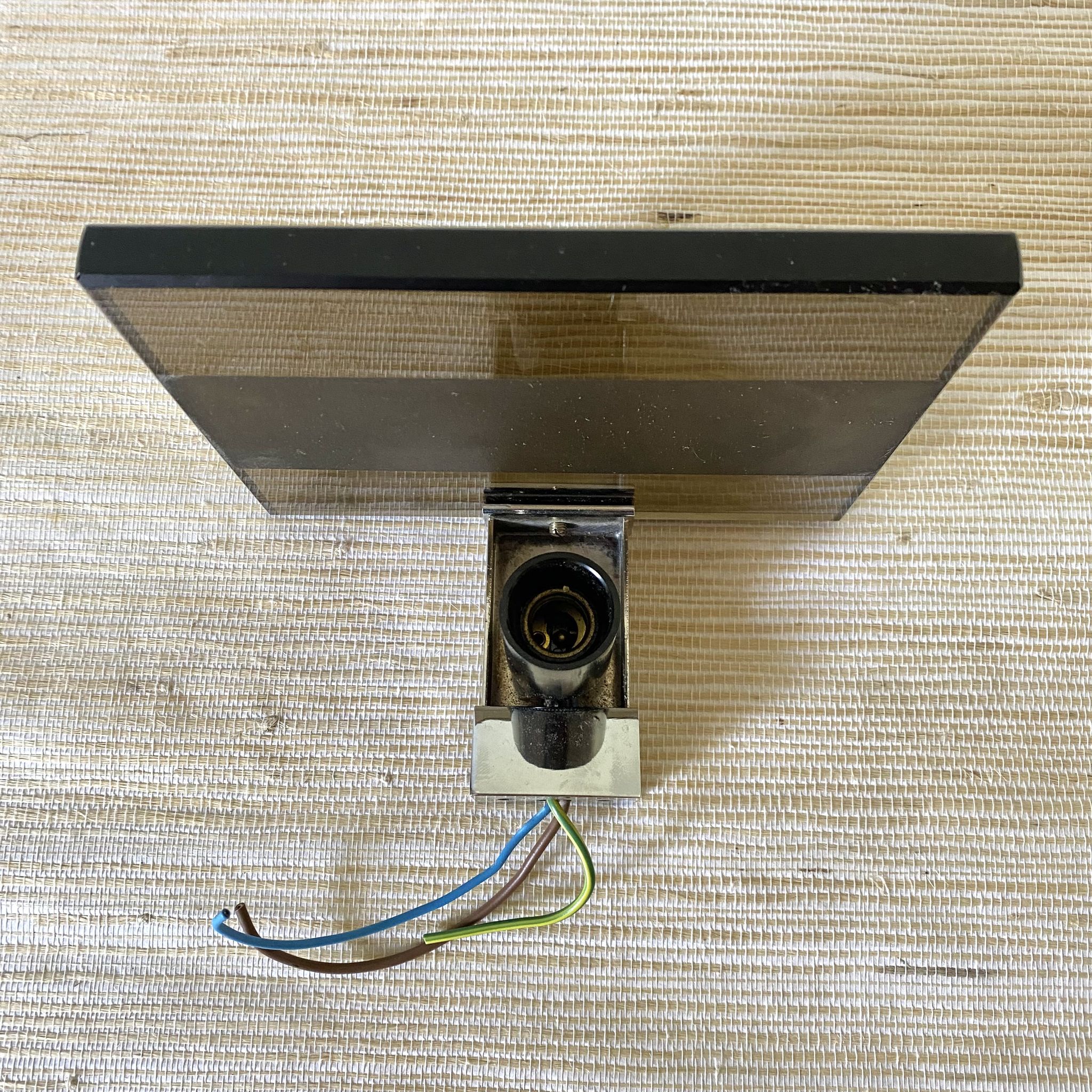 New smoked glass and chrome wall light, 1970s