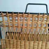 Iron and Rattan Magazine Rack - 1960s - Vintage