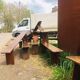 lot of 10 '30s bistro benches in pretty pattine fir