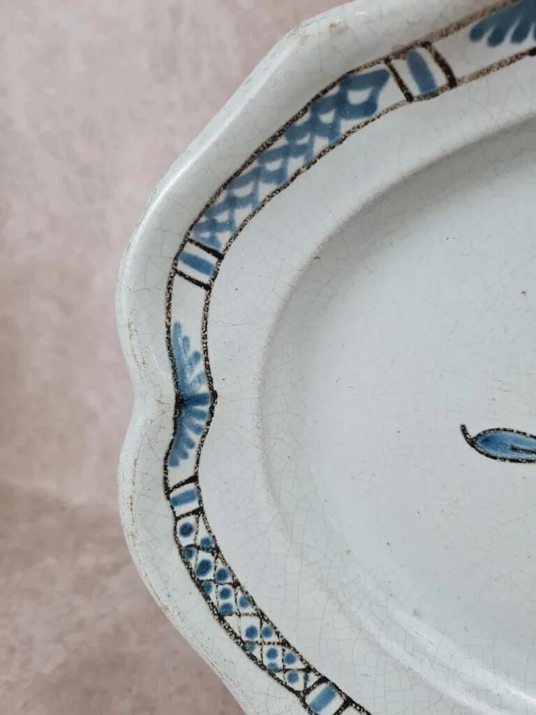 Large antique blue earthenware dish