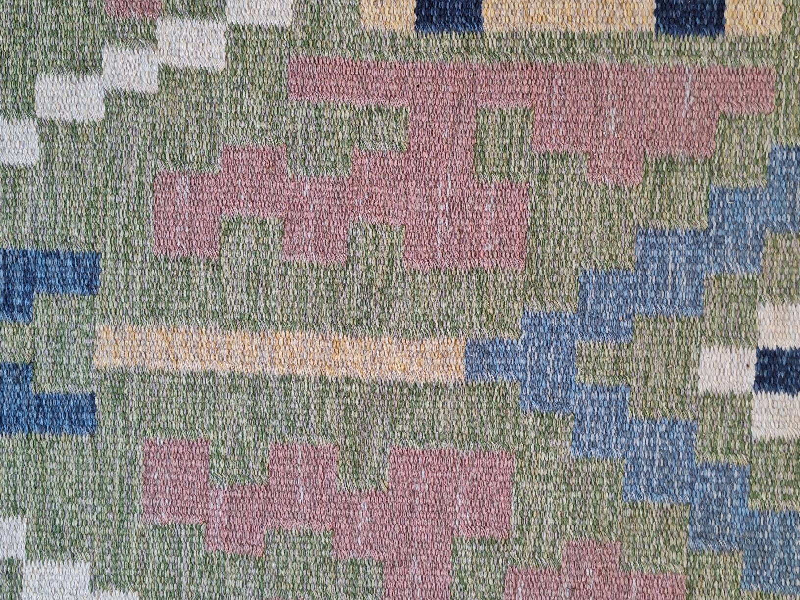 Mid century Scandinavian rug, Swedish wool flatweave with geometric design