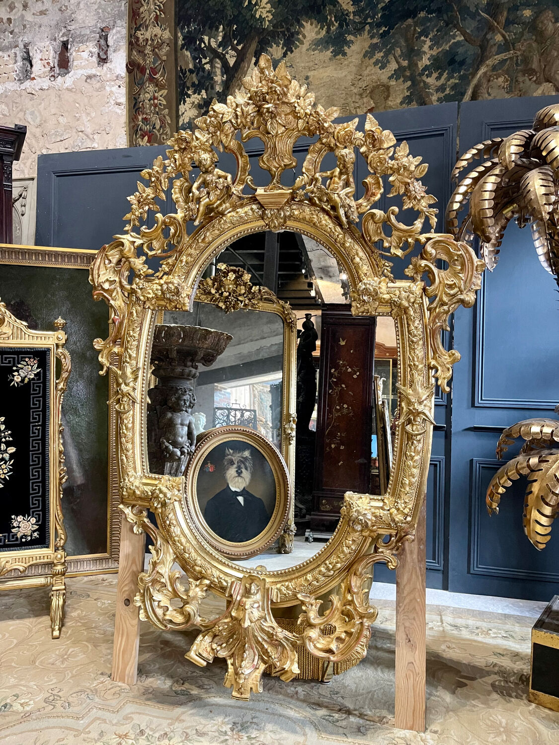 Mirror with Putti in Gilded Wood from the Napoléon III Period 1.96m x 1.33m