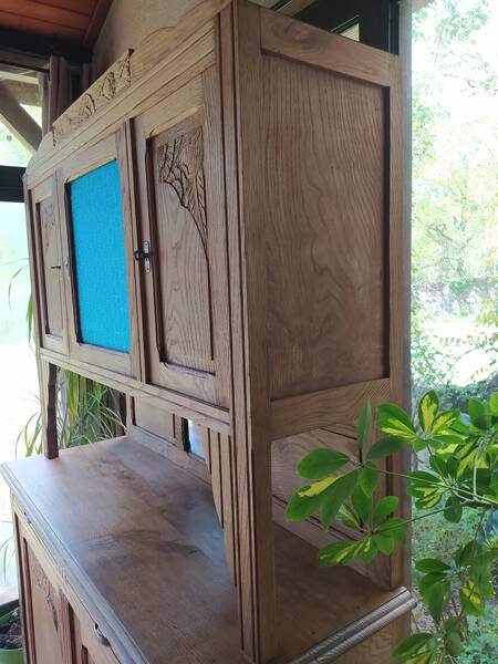 Art Deco two-body sideboard in natural chestnut.