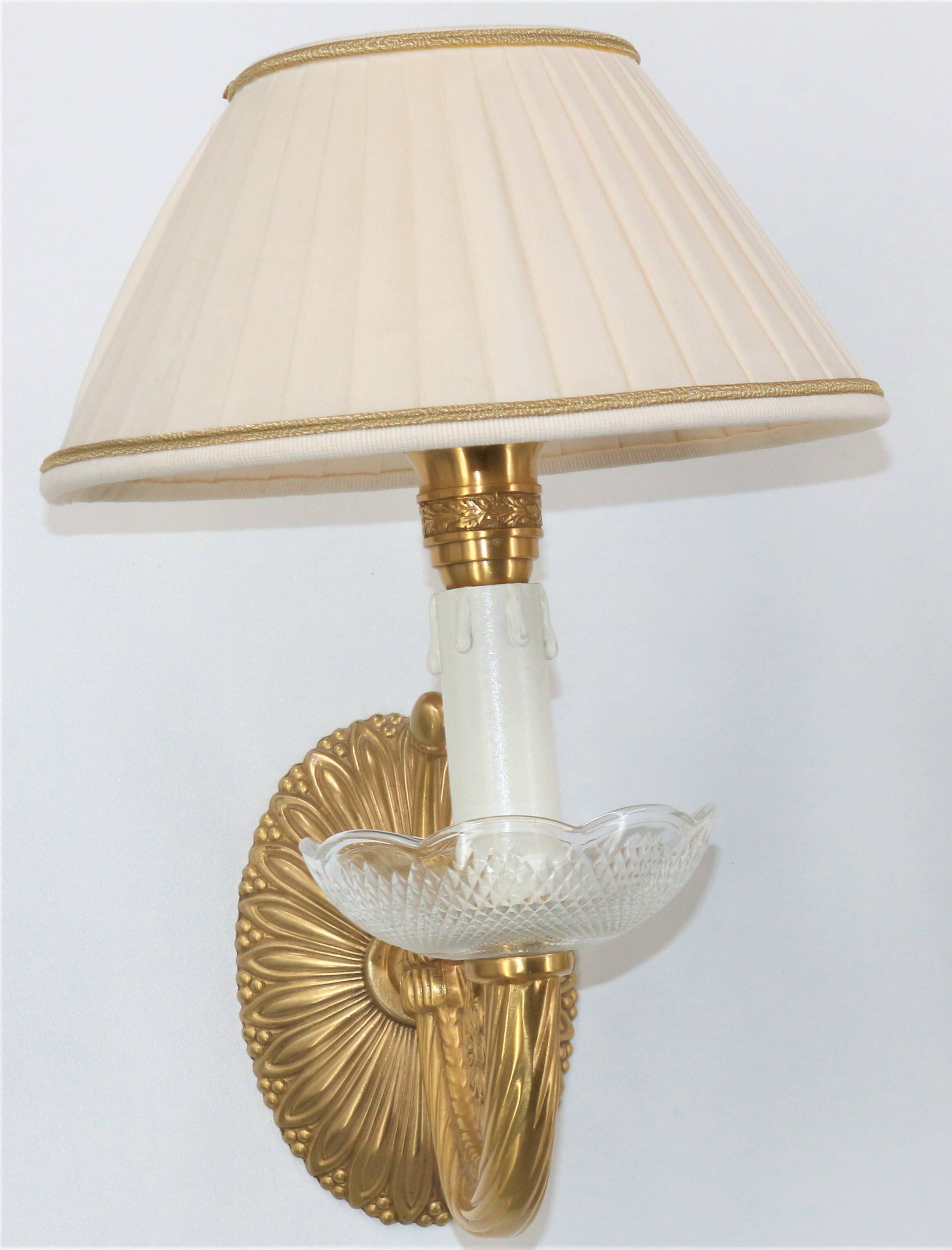 Pair of Twisted Gilt Bronze Wall Lamp & Pleated Lampshade
