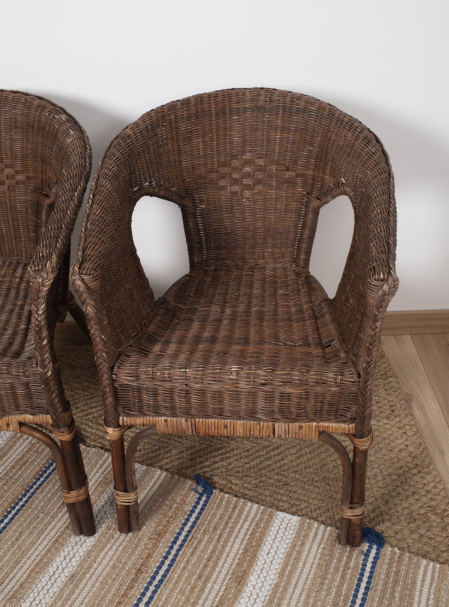 Fauteuil Rotin Vintage, en osier, lot de 3