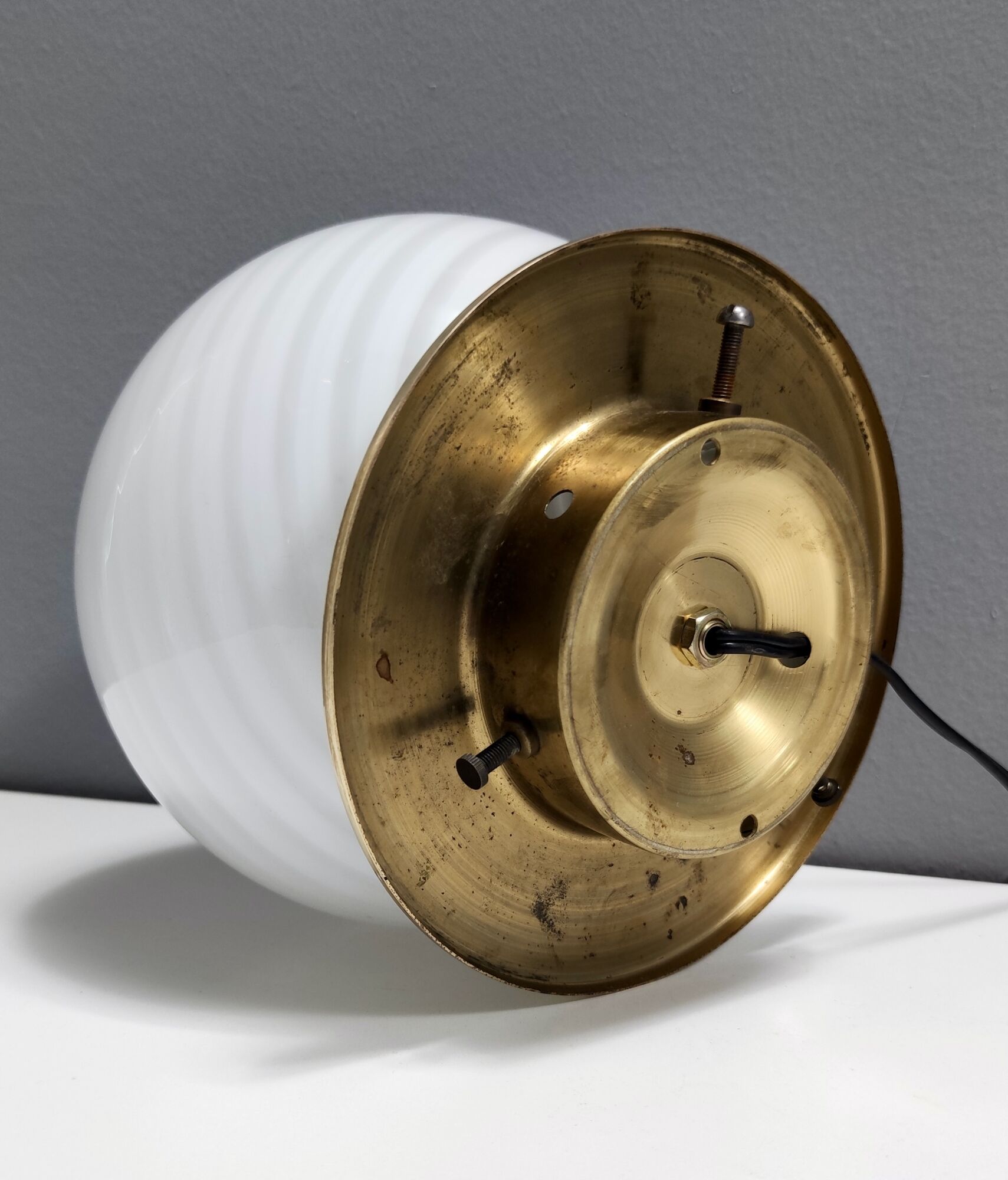 Pair of postmodern spheric murano glass table lamps by tronconi, italy